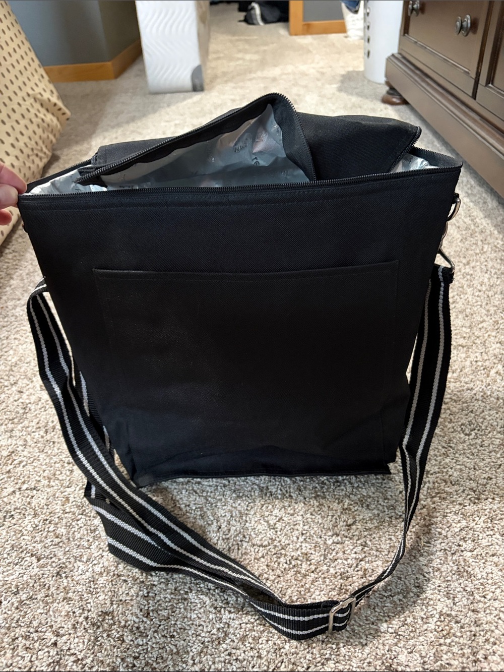 thirty-one Black Canvas Shoulder Bag with Striped Strap